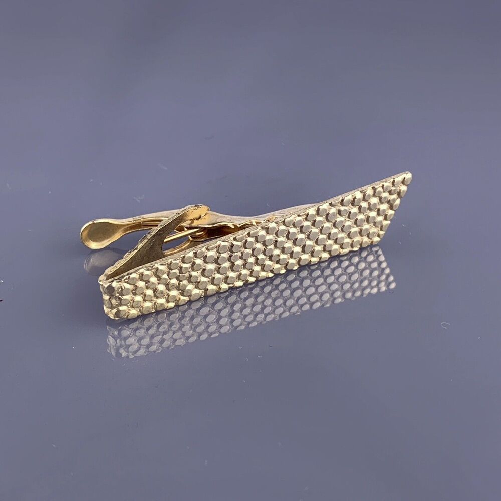 Scales Bubbles Polka Dots Tie Clip Bar Gold Tone Skinny Mid Century MCM Vintage
